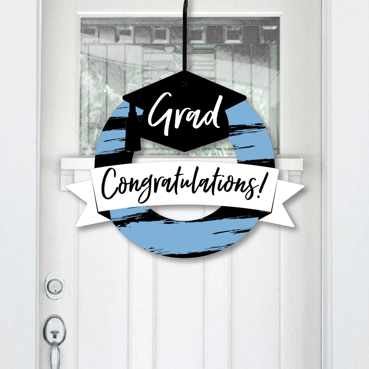 Big Dot of Happiness Light Blue Grad - Best is Yet to Come - Outdoor Light Blue Graduation Party Decor - Front Door Wreath
